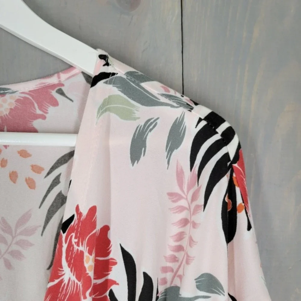 Flora Nikrooz Floral Robe Women Large Pink Tropical Palm Leaf‎ Kimono
